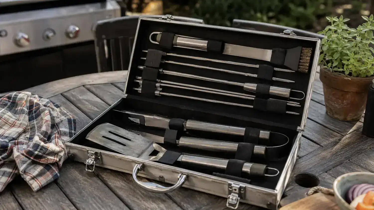 Backyard pitmaster using the ROMANTICIST spatula to serve sliced brisket at a summer cookout